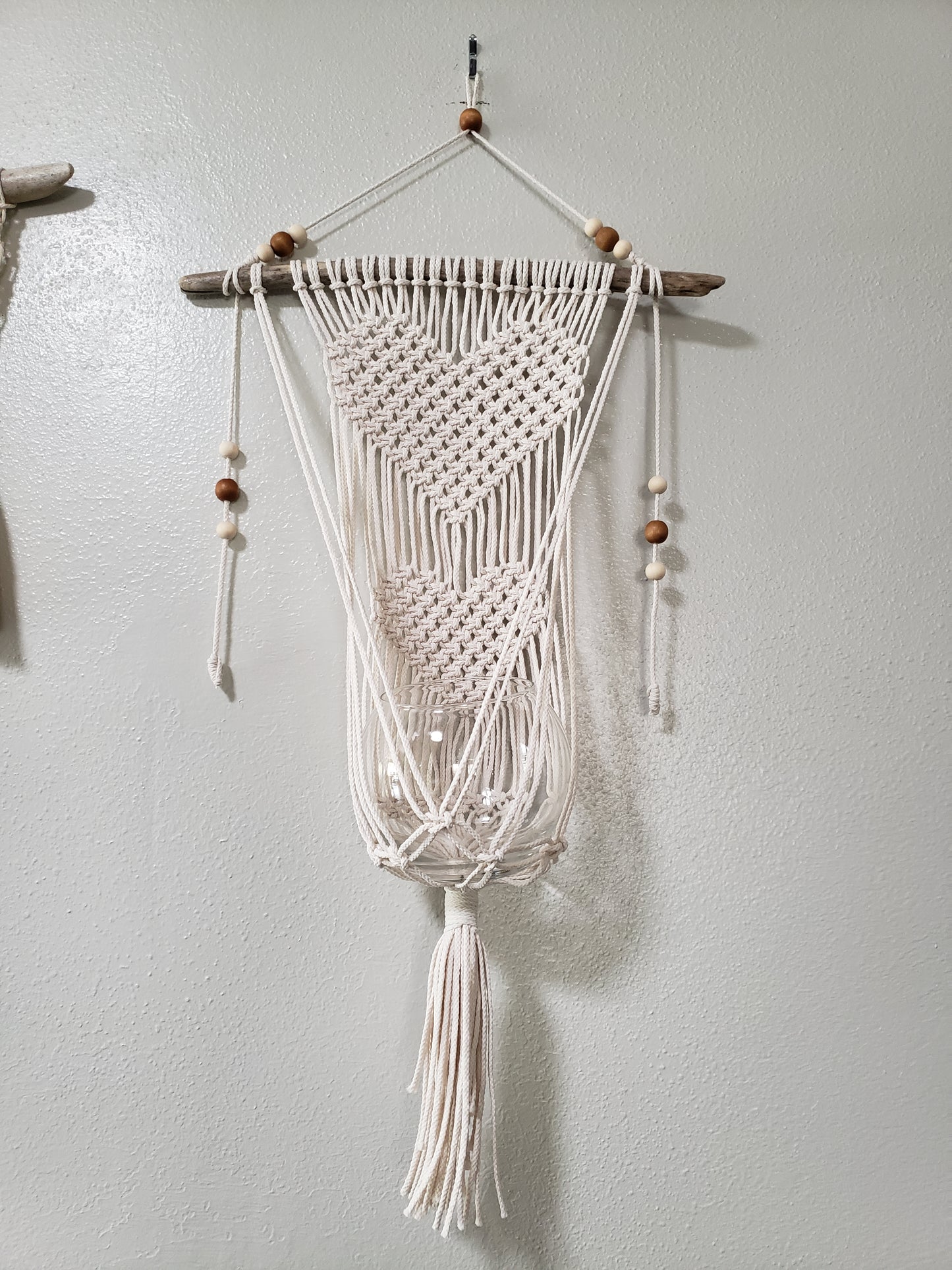 Heart Off White macrame plant hanger