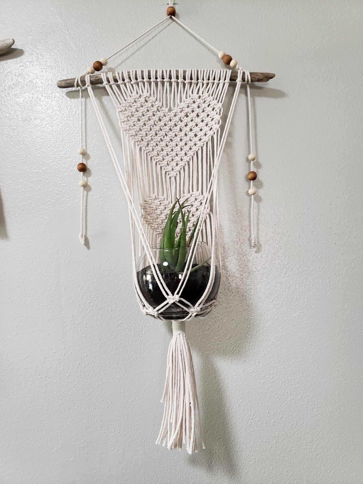 Heart Off White macrame plant hanger