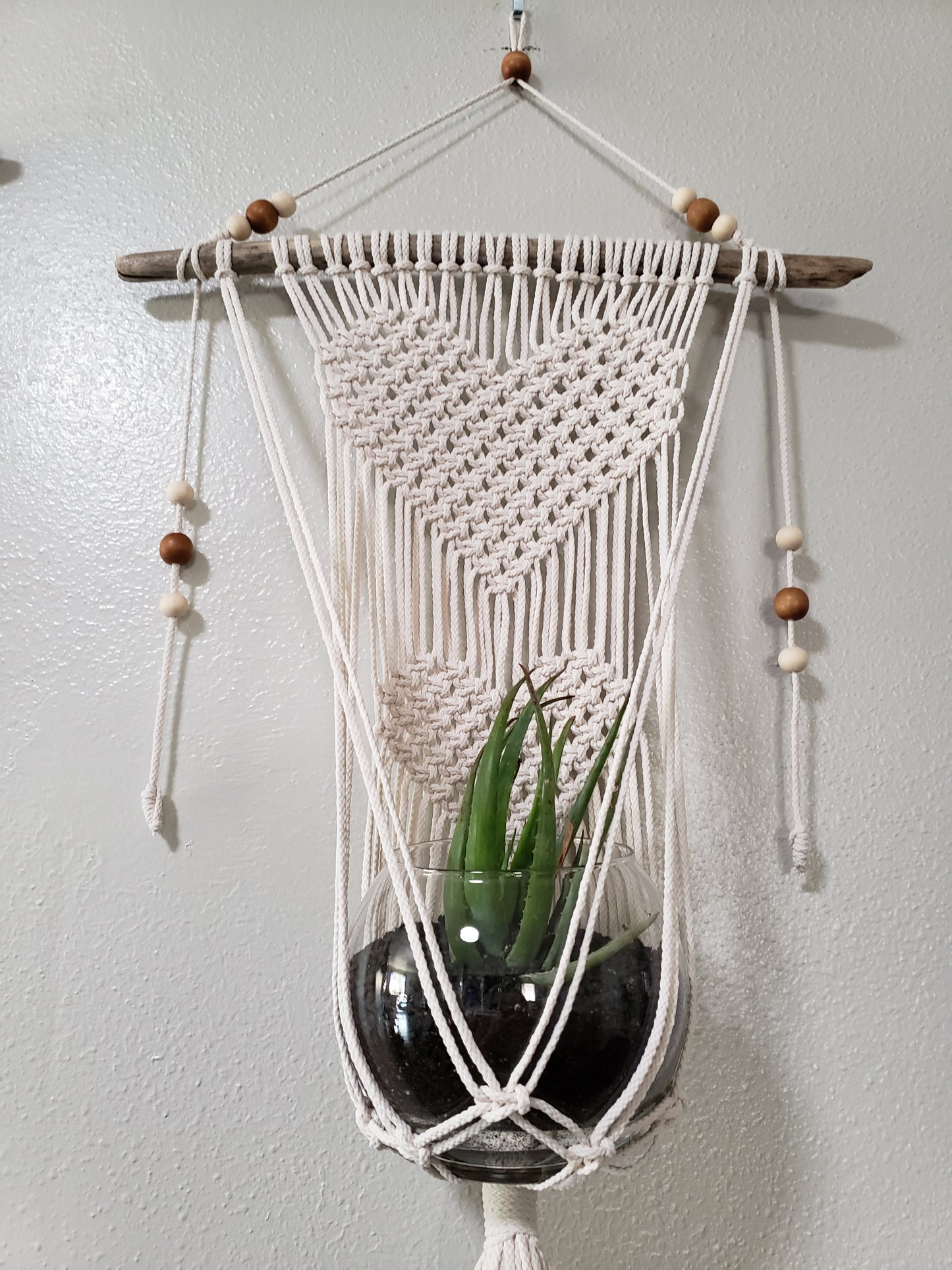 Heart Off White macrame plant hanger