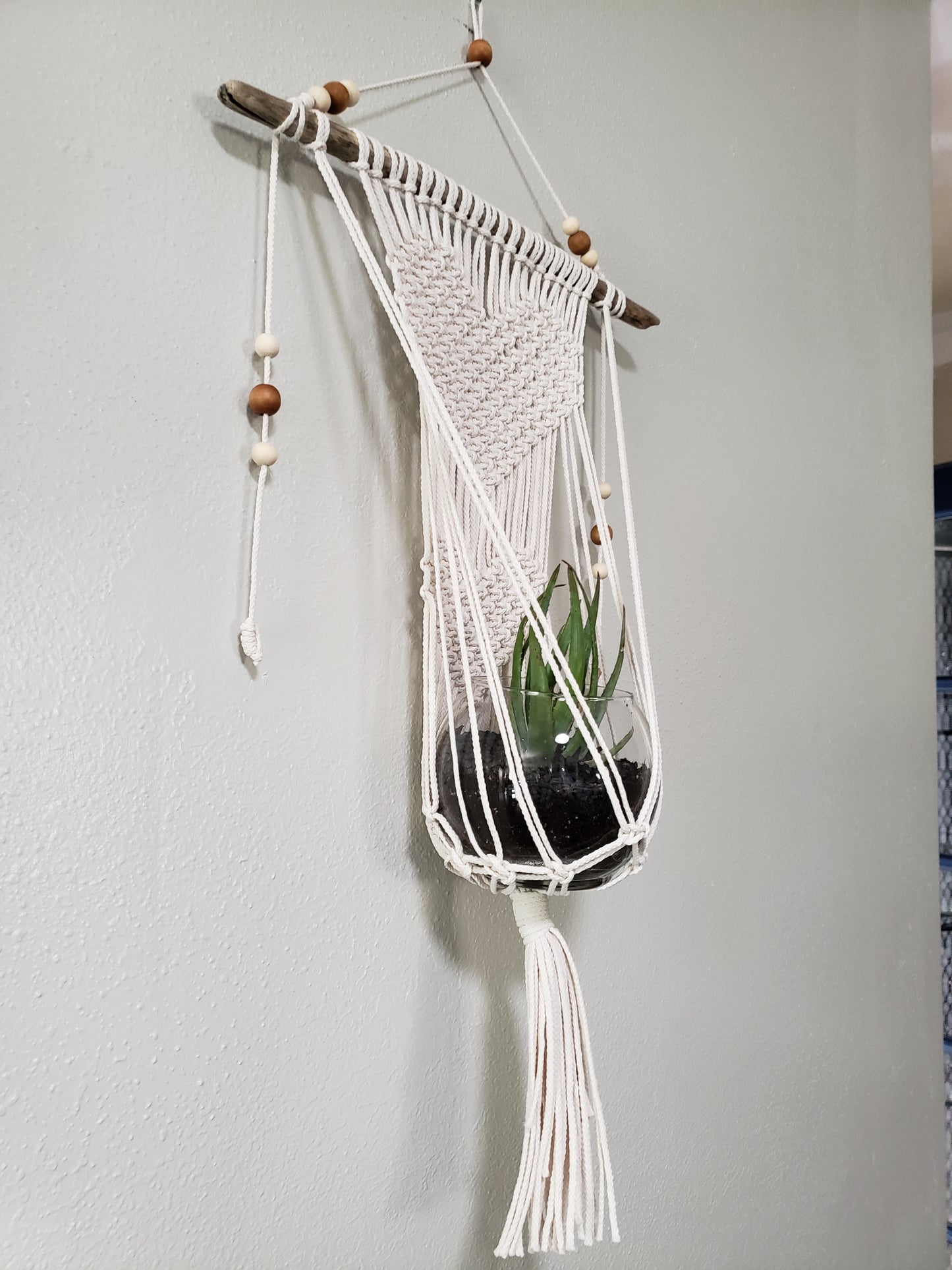 Heart Off White macrame plant hanger