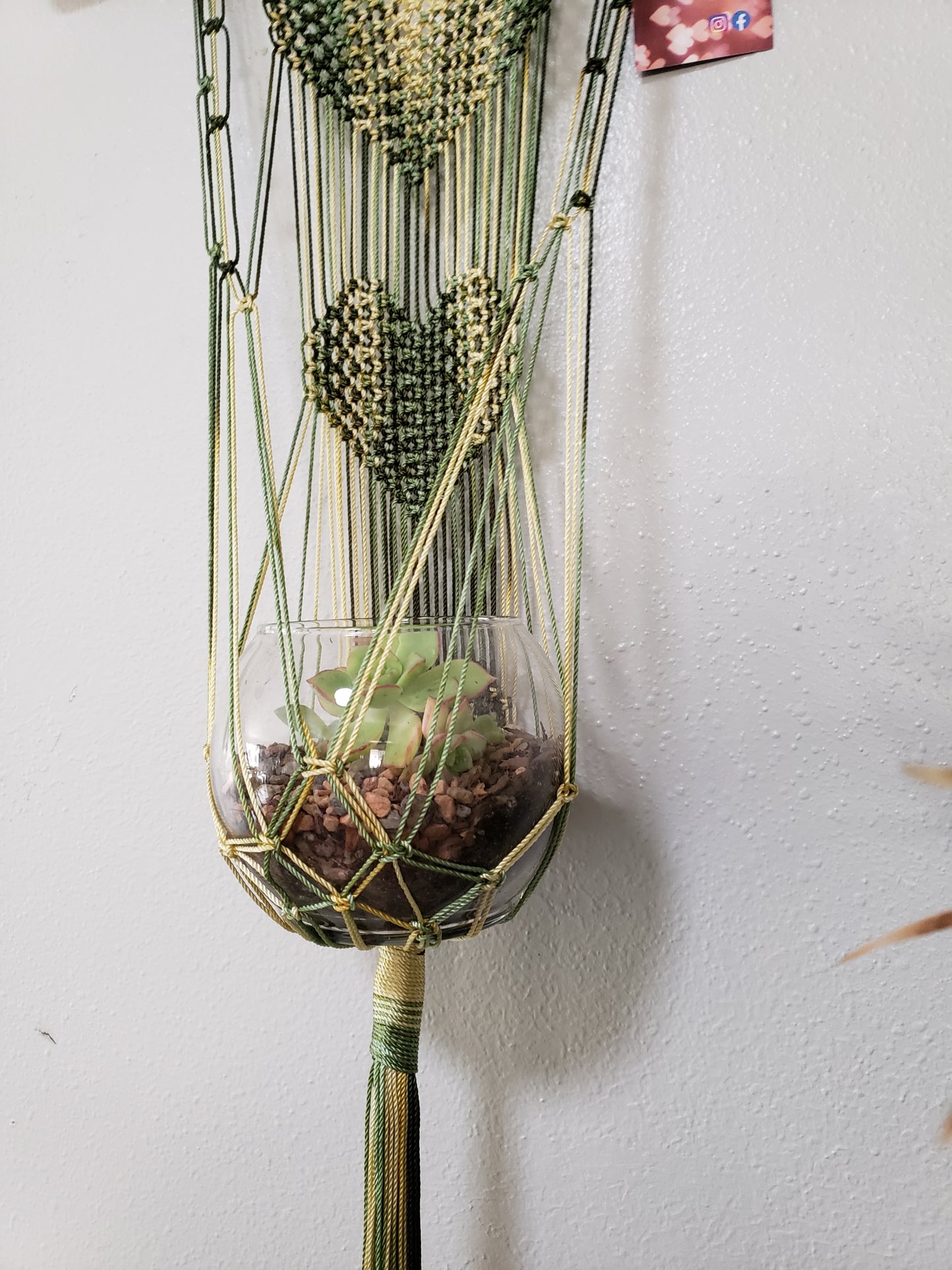 Multi Green/Yellow Heart macrame plant hanger