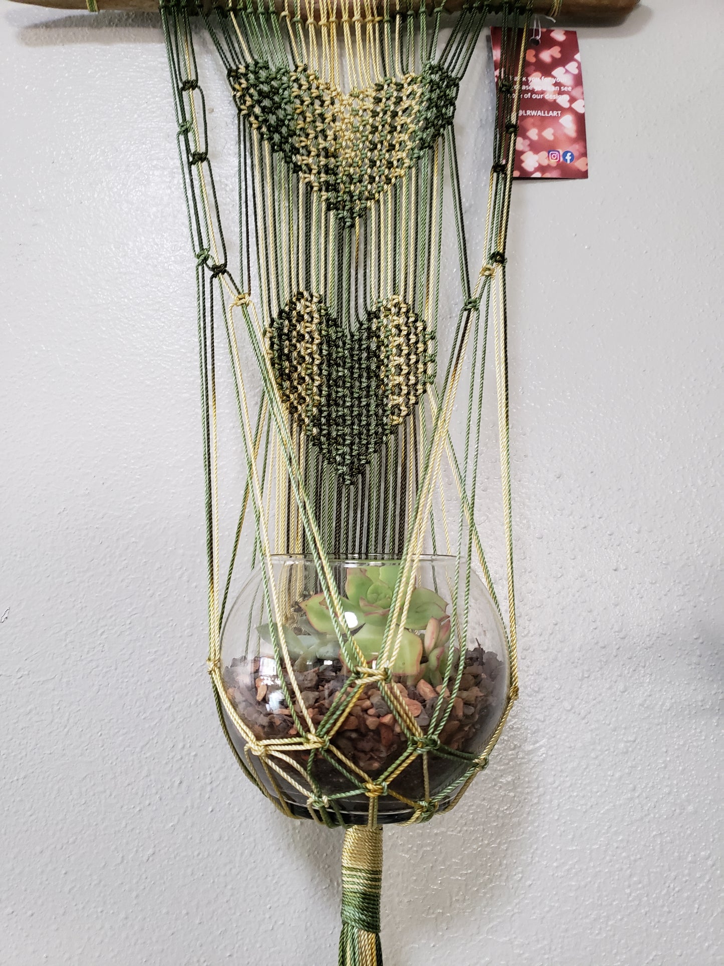 Multi Green/Yellow Heart macrame plant hanger