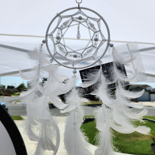 5 inch White and Silver Dream Catchers