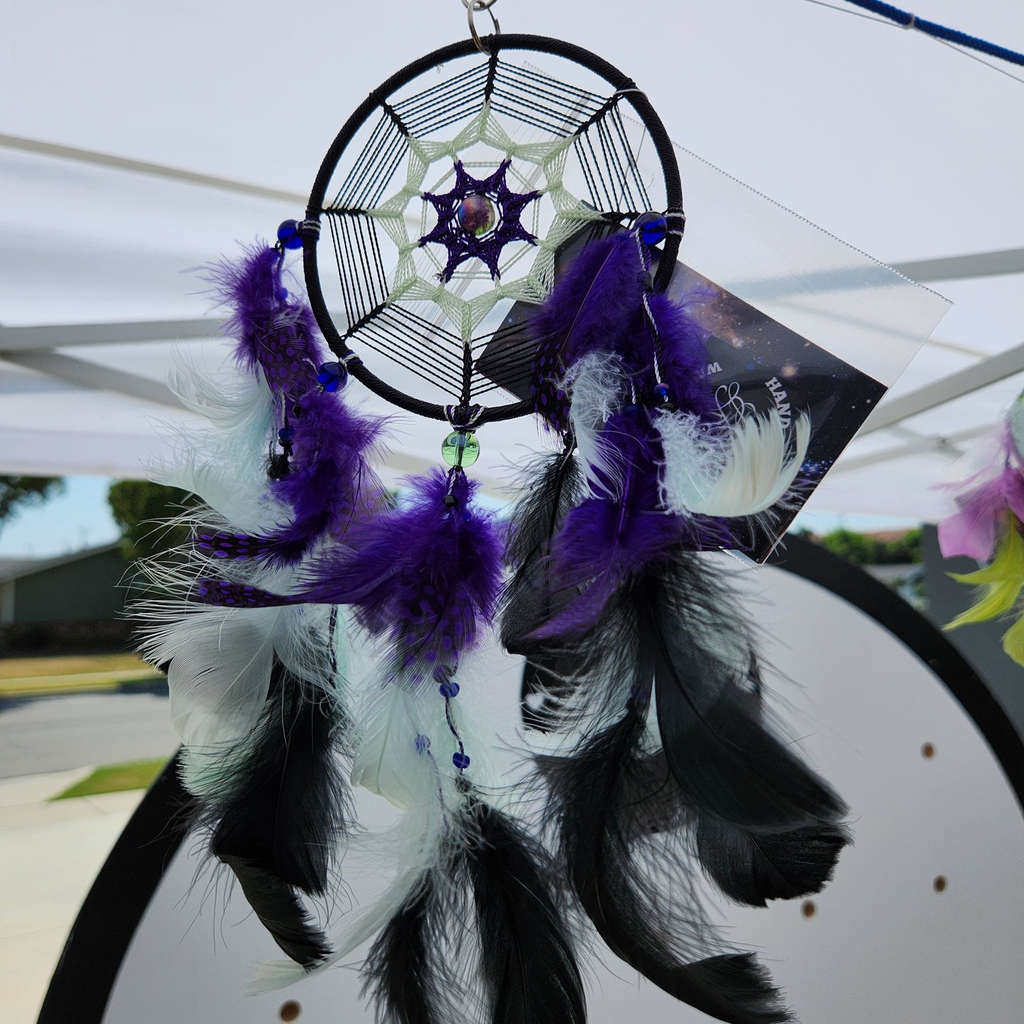 4 inch Black, Lime Green, and Purple Dream Catcher