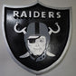 Handcrafted Raiders-Inspired Wood Wall Art – Black & Silver 18x17" Shield Sign