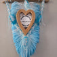 Turquise Macrame feather/leaf w/Heart Picture Frame