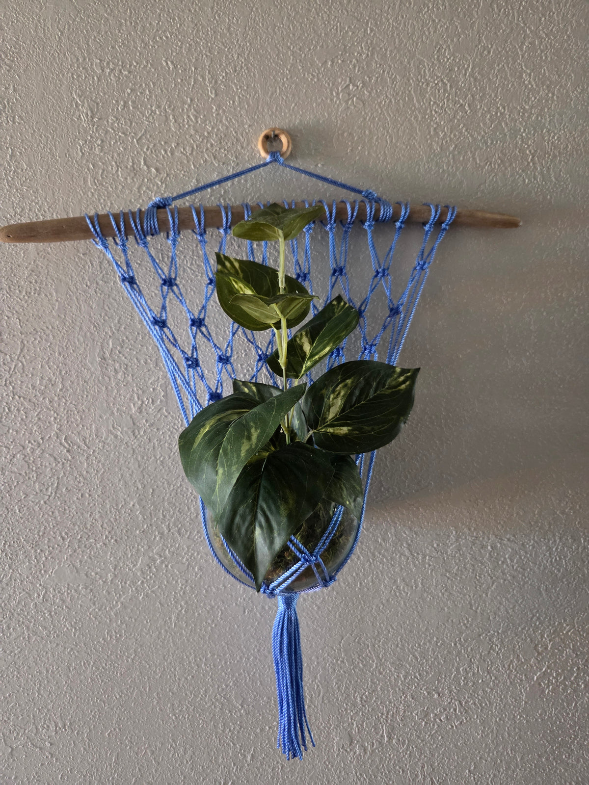 Handcrafted Macrame Nylon Plant Hanger with Driftwood & Decorative Greenery