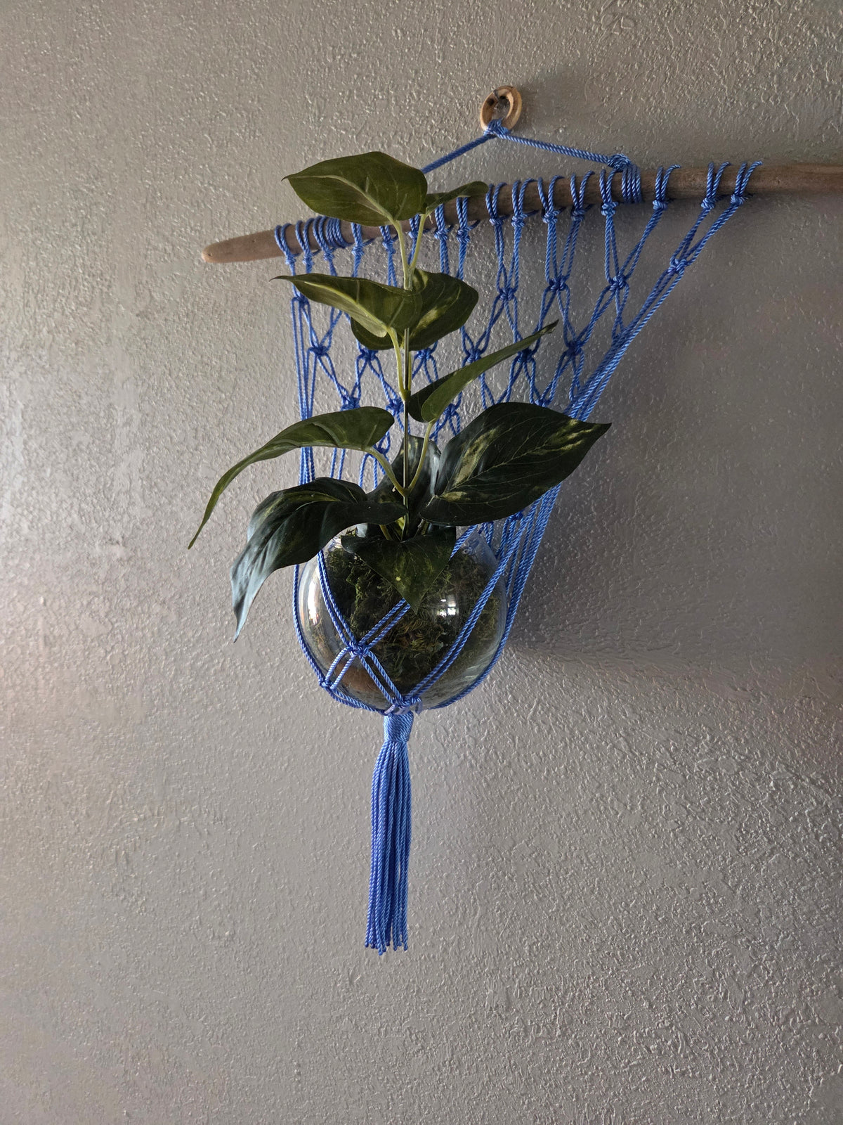 Handcrafted Macrame Nylon Plant Hanger with Driftwood & Decorative Greenery