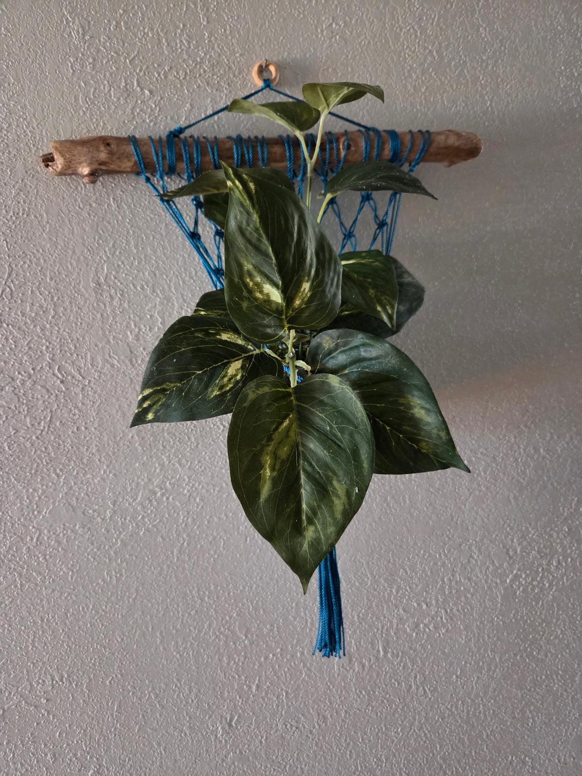 Handcrafted Macrame Nylon Plant Hanger with Driftwood & Decorative Greenery