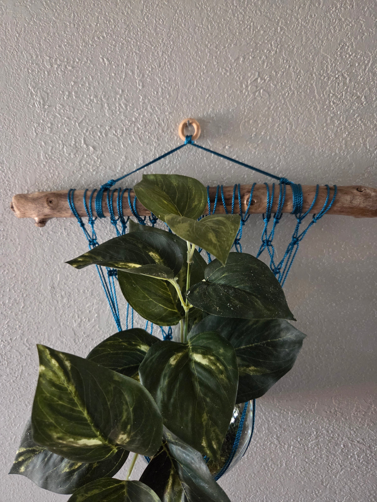 Handcrafted Macrame Nylon Plant Hanger with Driftwood & Decorative Greenery