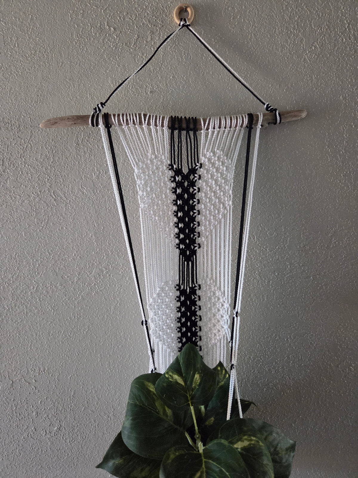Handcrafted Macrame Nylon Plant Hanger with Driftwood & Decorative Greenery