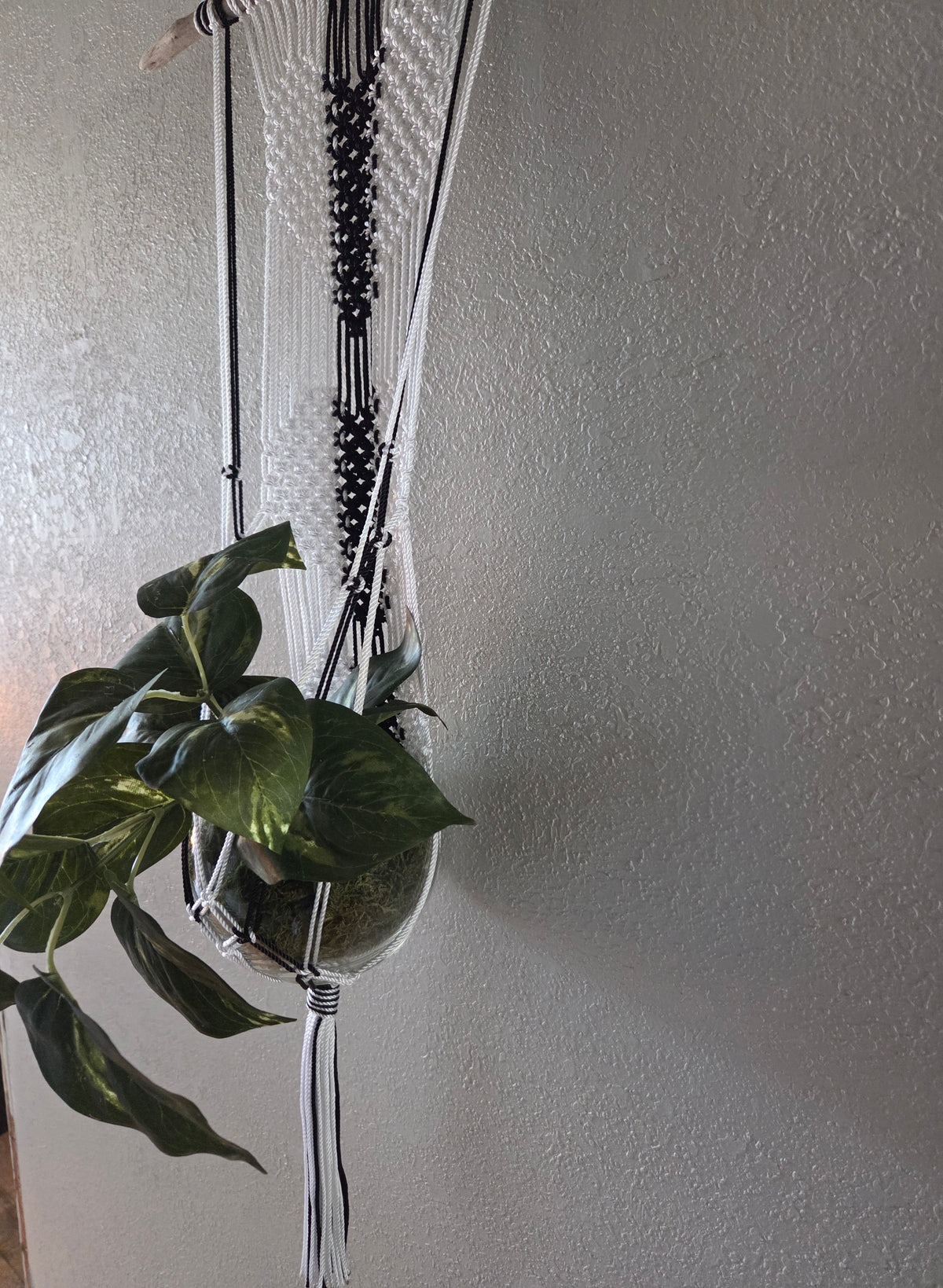 Handcrafted Macrame Nylon Plant Hanger with Driftwood & Decorative Greenery