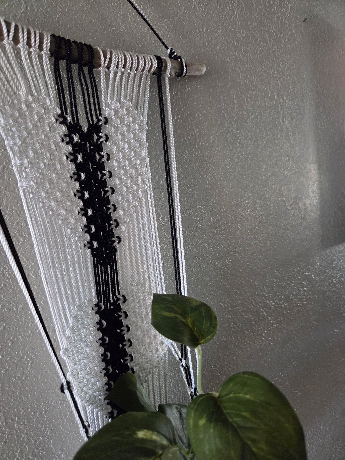 Handcrafted Macrame Nylon Plant Hanger with Driftwood & Decorative Greenery