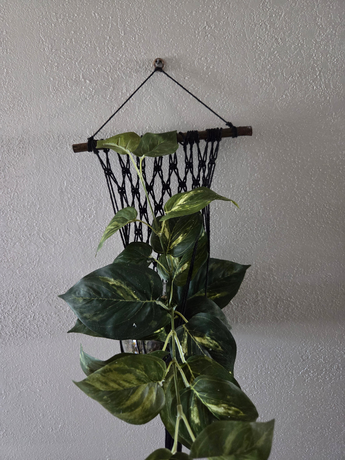 Handcrafted Macrame Cotton Plant Hanger with Driftwood & Decorative Greenery