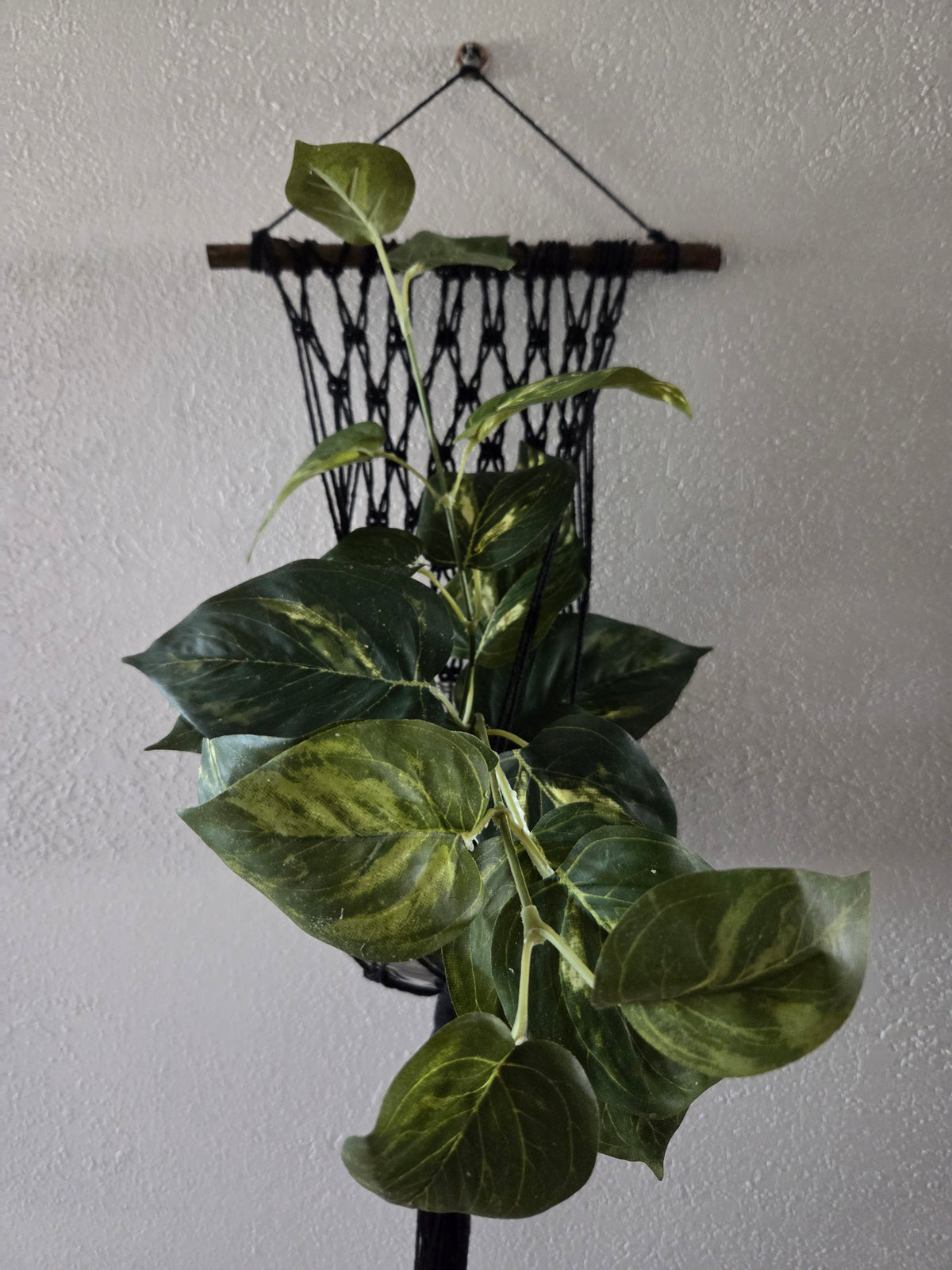 Handcrafted Macrame Cotton Plant Hanger with Driftwood & Decorative Greenery