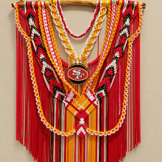 Illuminated San Francisco 49ers Macrame Wall Hanging – Handmade Sports Wall Decor
