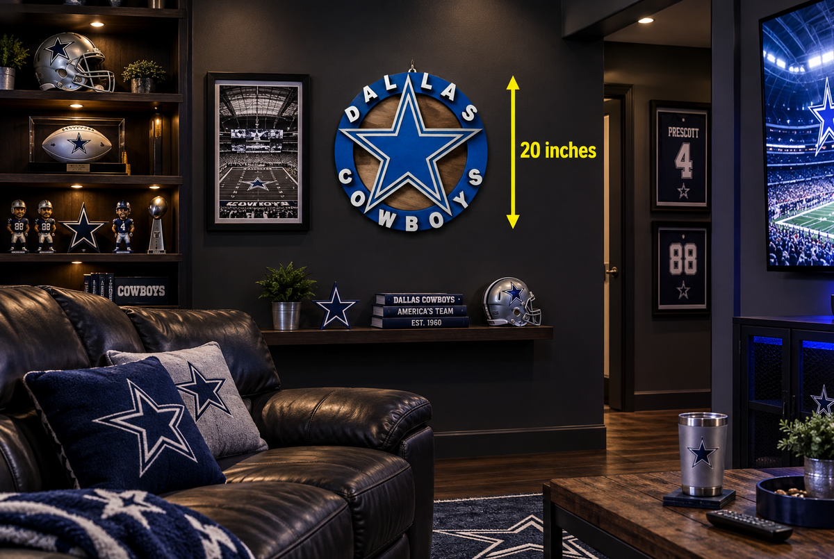 Dallas Cowboys Inspired Illuminated Wood Wall Art – 20" Handcrafted Star Sign