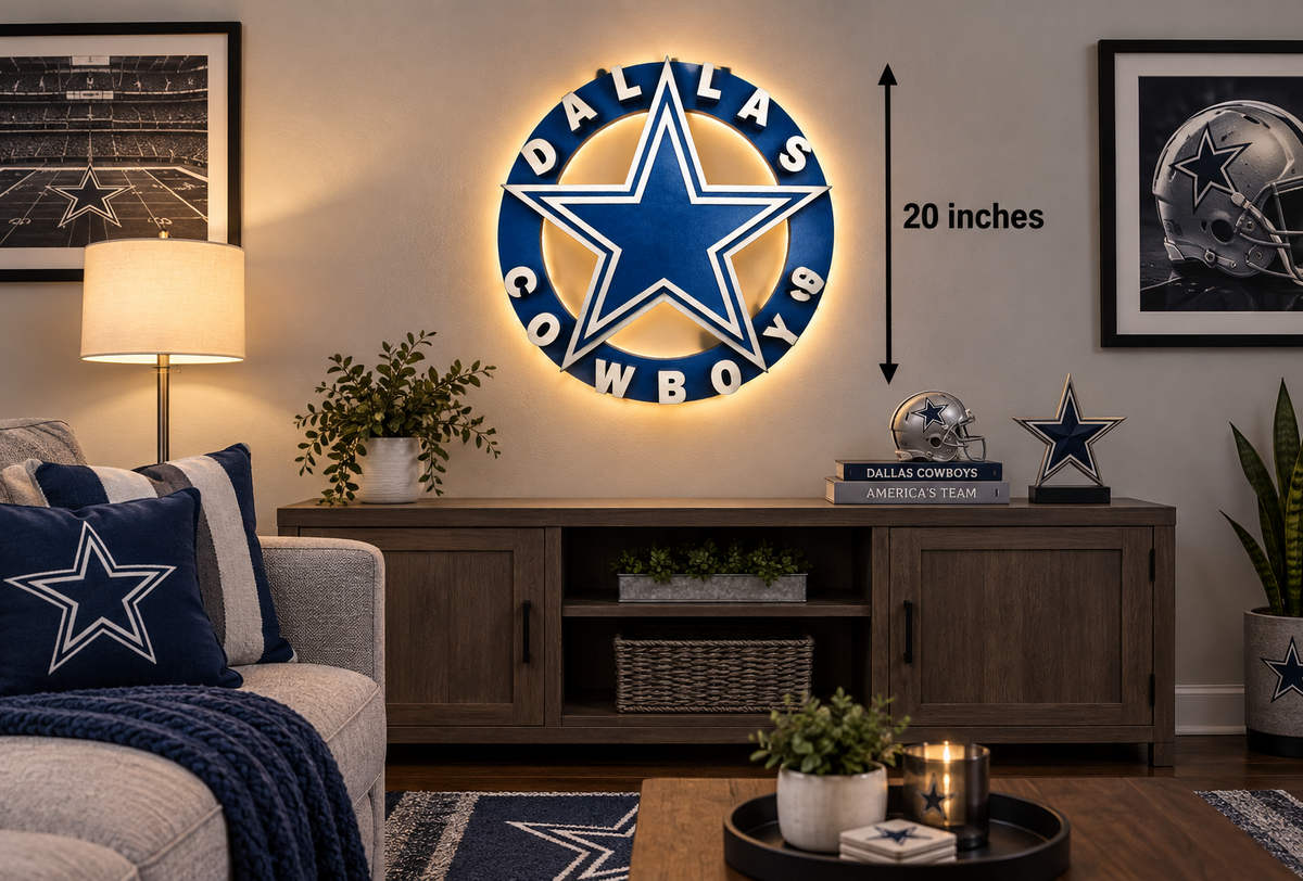 PRE-ORDER  Illuminated Dallas Cowboys Inspired Wood Wall Sign – 20"