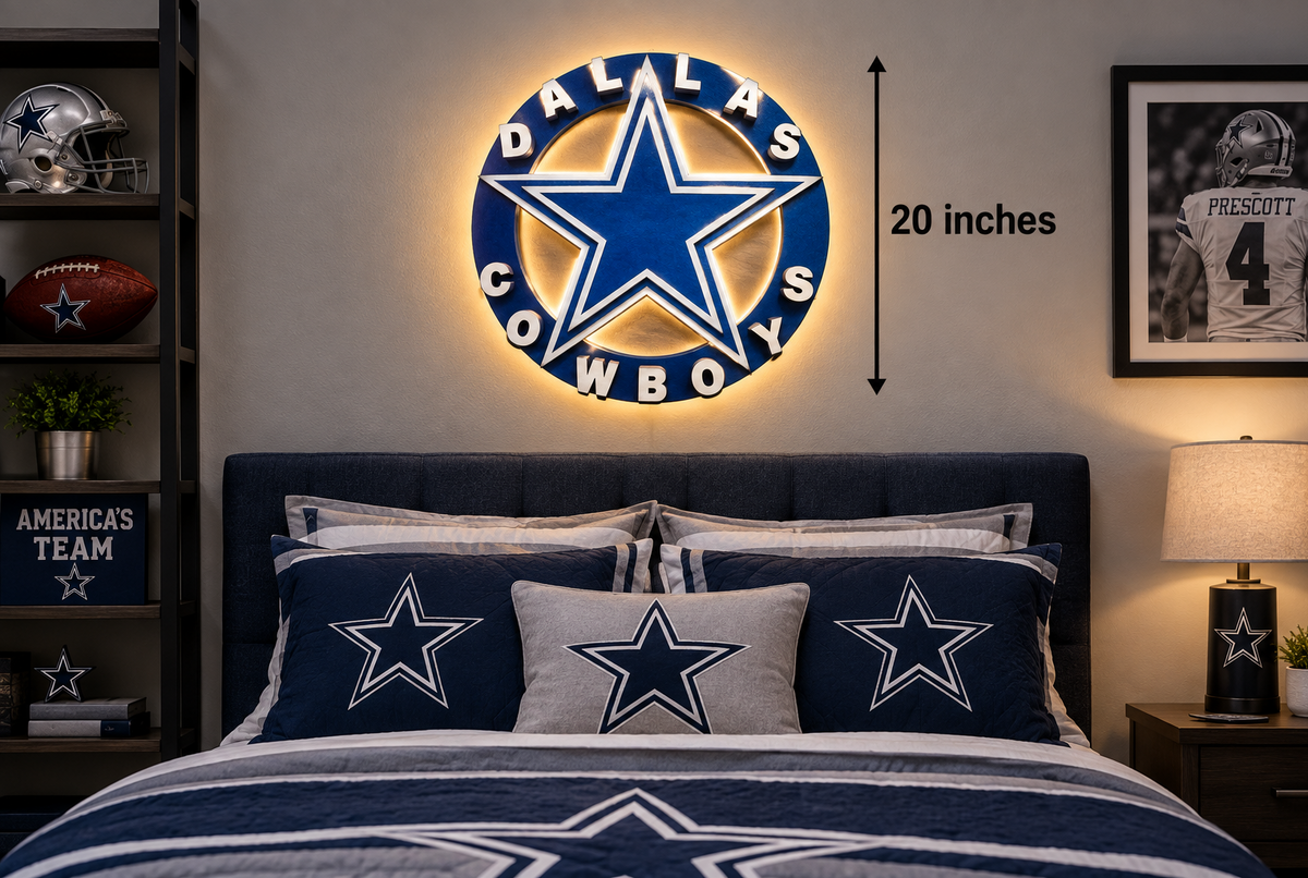 PRE-ORDER  Illuminated Dallas Cowboys Inspired Wood Wall Sign – 20"