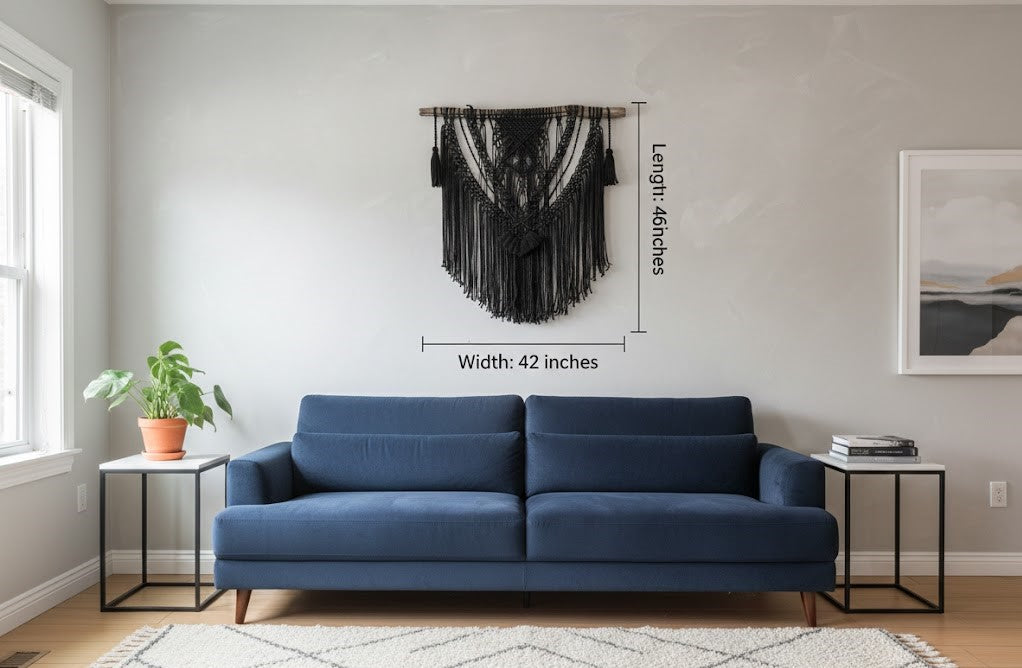 HEAVEN- Large Black Macrame on Drift Wood