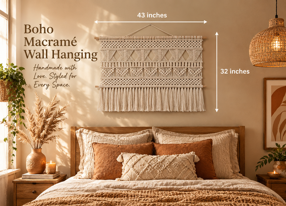 Marie Large Handmade Macrame Wall Hanging – 43" Boho Cotton Wall Decor