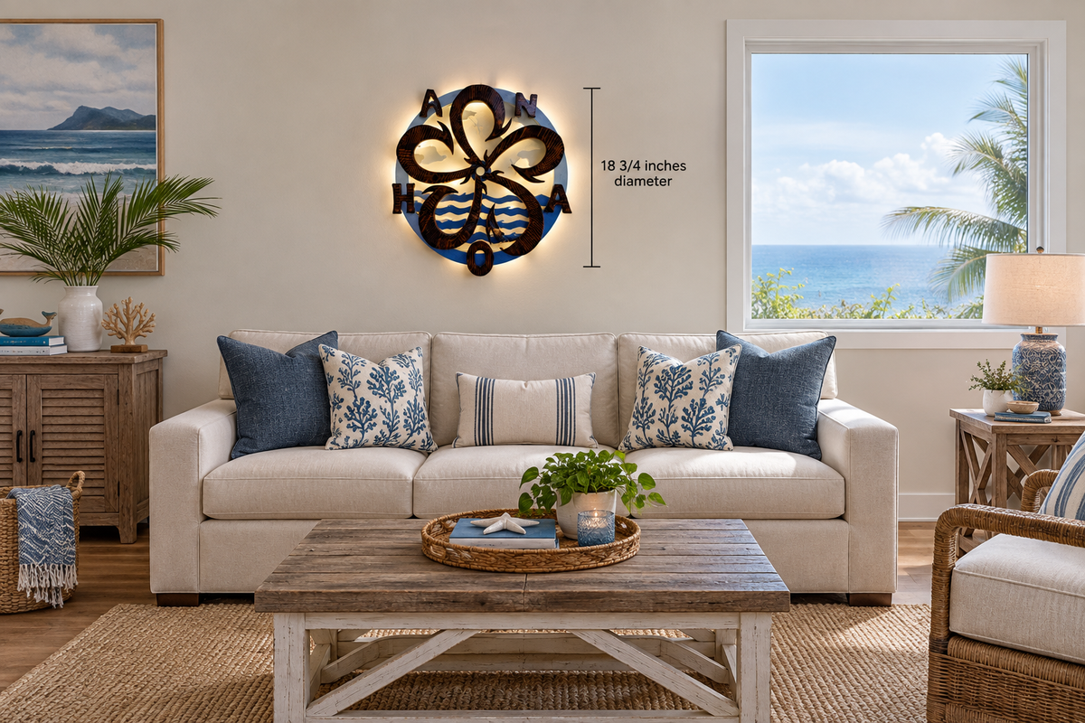 Living-room mockup with realistically scaled Ohana artwork
