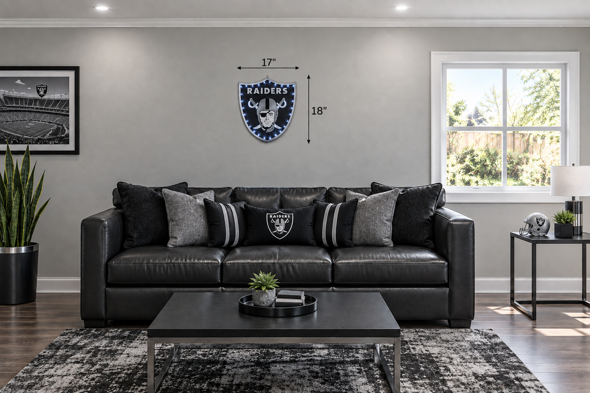 Smaller Raiders shield in living room