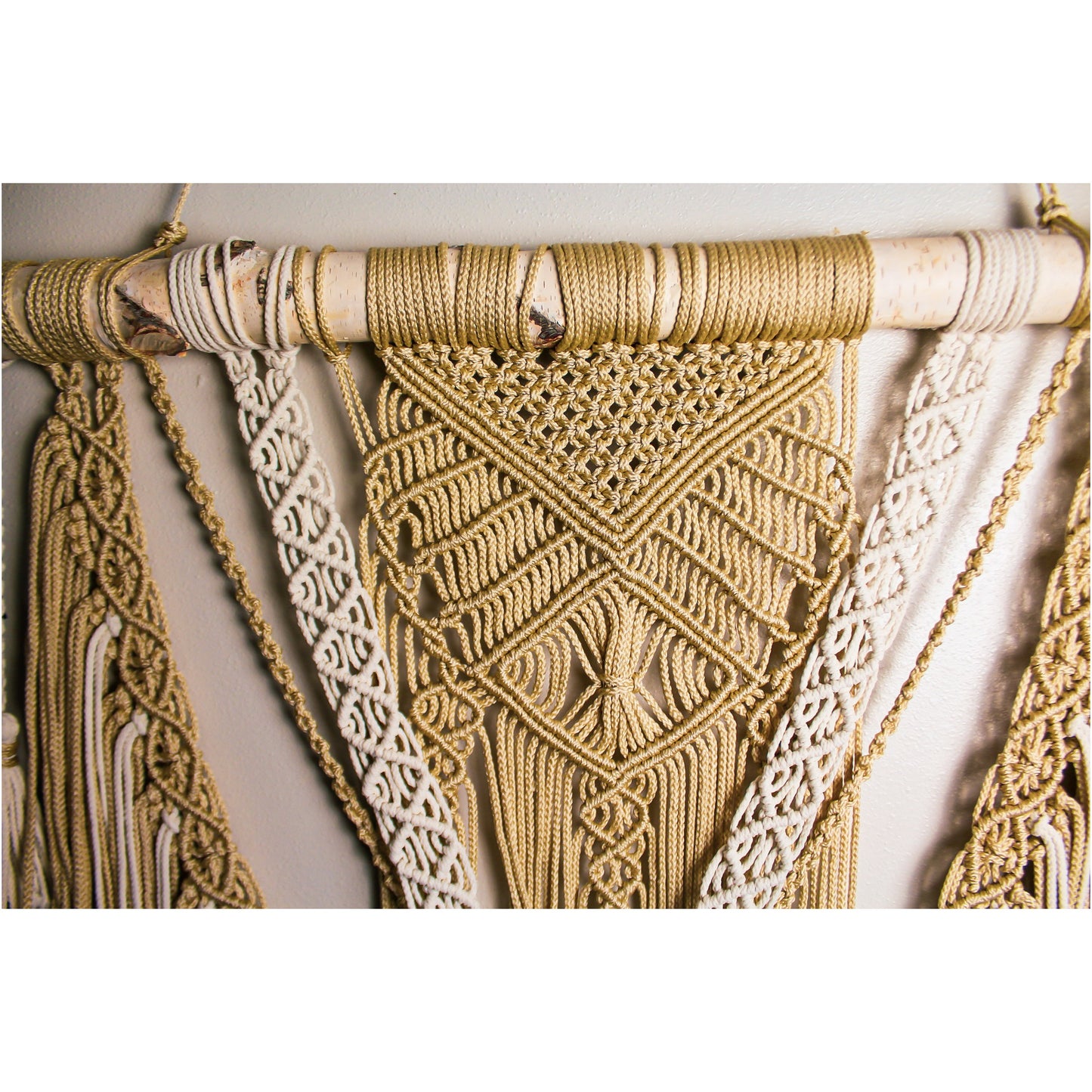 Large Beige and White Macrame Wall Hanging