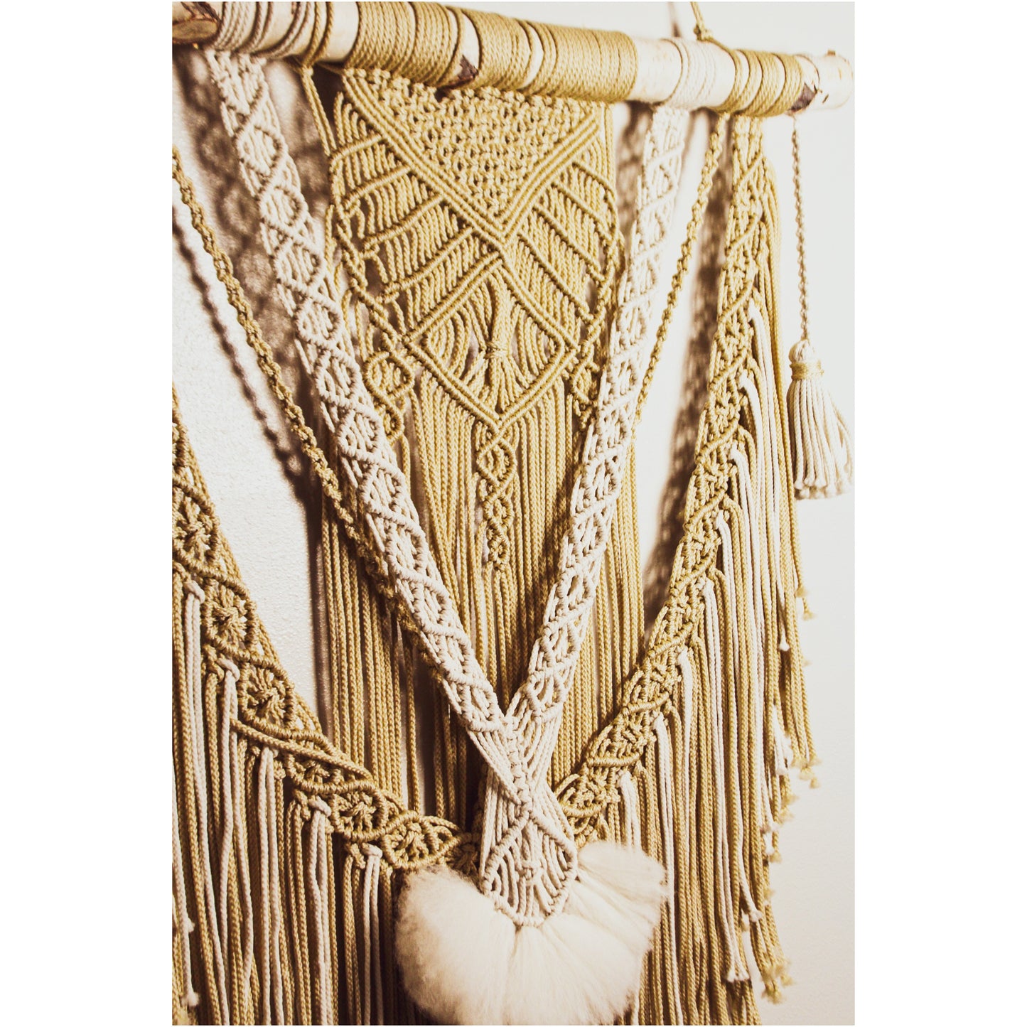 Large Beige and White Macrame Wall Hanging