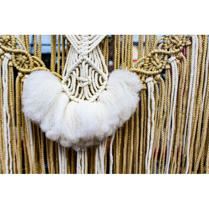 Large Beige and White Macrame Wall Hanging