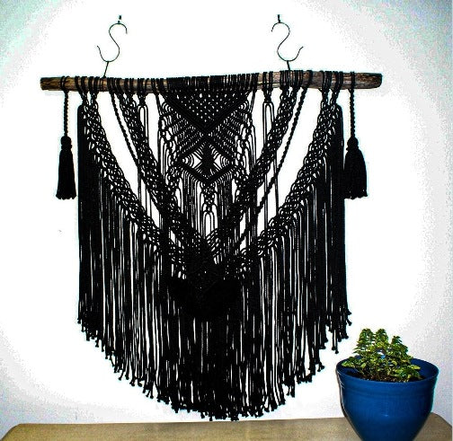 Black Large Macrame on Drift Wood